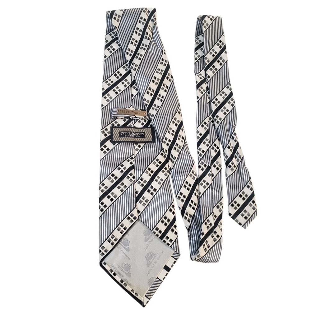 Steve Harvey Collection Mens‎ Tie Necktie Designer Luxury White Black Geometric